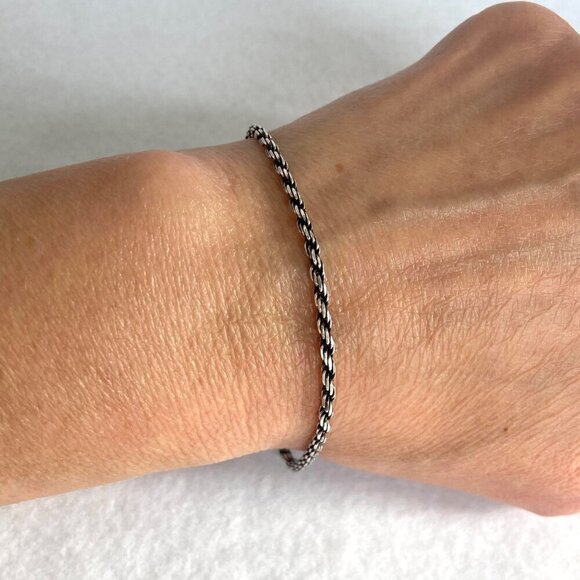 Italian Sterling Silver 925 Italy Dainty 2MM Twisted Rope Chain Bracelet 8” - Picture 1 of 16